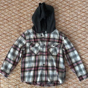 Boys art class hooded flannel button down shirt 5t plaid